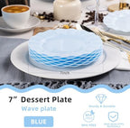 72 Pack Blue Plastic Plates, 7" Disposable Wave Edge Dessert Plates - Image 2