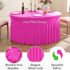 6 Pack Hot Pink Spandex Round Tablecloths for 60 inch Table, Stretchy 120inch Fitted 5FT Fuchsia Round Table Cloths, Wrinkle Free Table Cover with Skirt for Wedding Party Dining Banquet - Image 3