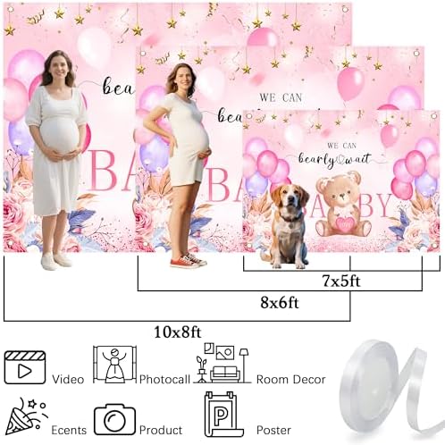 We Can Bearly Wait Backdrop 12x10 FT Pink Boho Baby Shower Background - Image 6