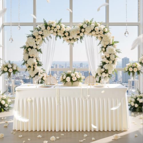 Ivory Table Cloth for 6 Foot Rectangle Tables Fitted Stretch Spandex Table Cover with Skirt 6ft Baby Shower Birthday Party Banquet Ruffle Cream Tablecloth Wedding Table Cloths Desk Skirt, 4 Pack - Image 6