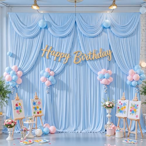 50x10ft Baby Blue Backdrop Curtain for Baby Shower Parties Wrinkle Free Fabric Backdrop Curtain Wedding Photo Backdrop Drapes for Birthday Party Gender Reveal Photography Back Drop 10 Panels 5x10FT - Image 5