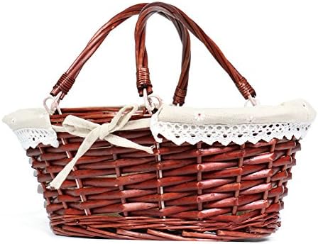 MEIEM Wicker Gift Baskets Empty Oval Willow Woven Picnic Cheap Easter Candy Storage Wine Basket with Handle Egg Gathering Wedding Basket (Brown) by MEIEM