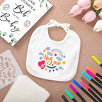 SytuHe 95 Pcs DIY Baby Bibs Decorating Kit50 White Bibs 24 Stencils 20 Fabric Markers 1 Baby Shower Game Sign - Image 4