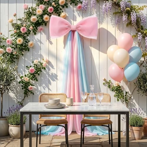 39x70 Inch Extra Large Pink and Blue Bows, Giant Tulle Bow Gender Reveal Backdrop Decorations, Boy or Girl Baby Shower Party Arch Wall Hanging (Pink and Blue) - Image 5