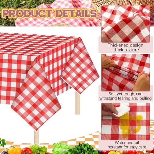 Mindsoft 20 Pack Gingham Party Tablecloth, 54 x 108 Inch Plastic Waterproof Heckered Disposable Plaid Party Tablecover for Picnic Birthday Baby Shower Bridal Wedding (Red Checkered) - Image 4