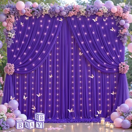 Purple Tulle Backdrop Curtain for Parties Wedding,10ft x 10ft Wrinkle Free Curtain Backdrop,2 Layer Drapes for Backdrop,Polyester Wedding Back Drop for Bridal Shower Birthday Baby Shower Photography - Image 3