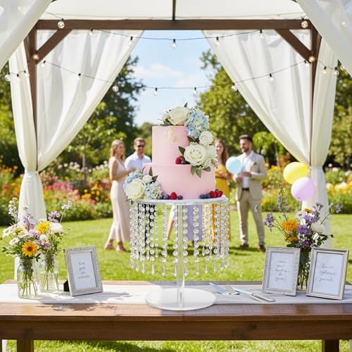 Round Cake Stand - 12 Inch Diameter Acrylic Dessert Display Stand with Crystal Chandelier, Cupcakes Serving Plate for Party Wedding Birthday Festival Event Decorations - Image 6