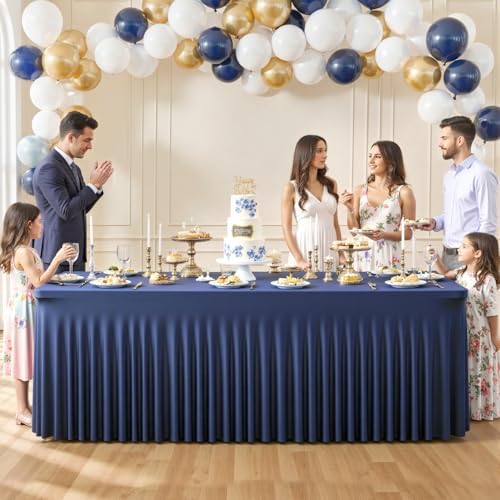 4 Pack Navy Blue Table Cloth for 6 Foot Rectangle Tables Spandex Fitted Tablecloth 6ft Stretch Table Covers Skirt Navy Blue Banquet Tablecloths Wrinkle Free Tablecloth for Party Wedding Birthday Event - Image 4