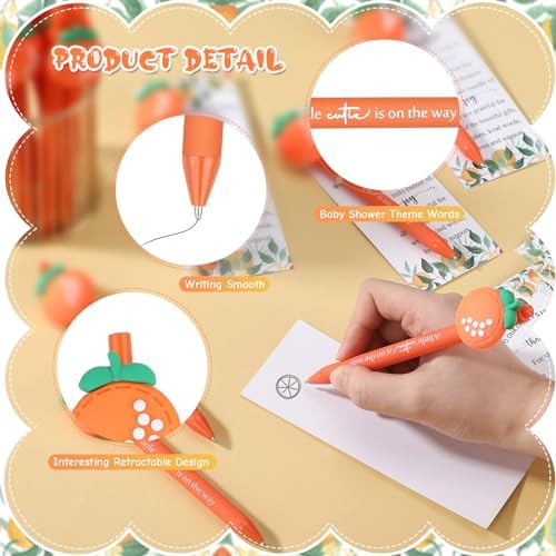 50 Set Baby Shower Gifts Pens for Guests Baby Shower Party Favors Retractable Ballpoint Pens with Thank You Cards for Gender Reveal Souvenir Game Prize (A Little Cutie) - Image 3