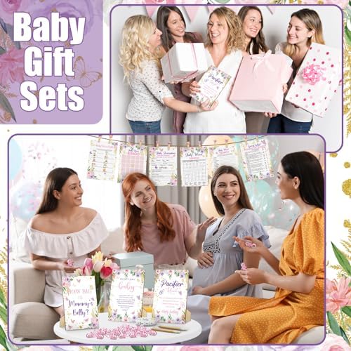 Sherr 476 Pcs Butterfly Baby Shower Games 6 Sets Activities Cards Pacifier Hunt Game 50 Pacifiers How Big Is Mommy's Belly Sign 50 Guessing Cards 2 Measuring Tape Don't Say Baby Sign 50 Clothespin - Image 6