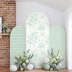 SiliFine Set of 3 Sage Green Arch Cover 4ft 5ft 6ft Chinoiserie Floral Stretchy Backdrop Covers Gingham Striped Backdrop Cover for Wedding Birthday Party Bridal Shower Baby Shower Celebration - Image 3