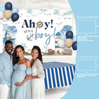 Party Inspo Ahoy It’s a Boy Baby Shower Decorations for Boy – 133 PCs Nautical Theme Party Supplies with Backdrop, Balloon Garland, Banner, Tablecloth, Poster, Cake Topper, Sash and Badges - Image 6