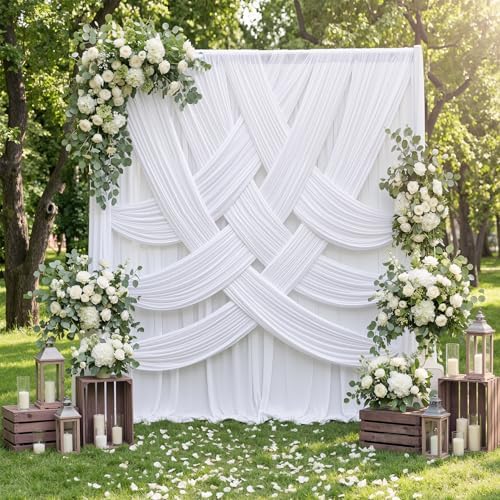 20ftx15ft White Backdrop Curtains for Wedding Party 4 Panels 5×15FT Tall by LeegleriTableSkirt