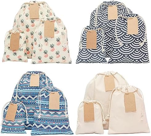 12 PCS Reusable gift bags with drawstring + 15 gift tags | Fabric gift bags in 3 Sizes | Gift wrapping alternative, storage bags, travel & party favor bags. 2nd Ed. by ERIBAGZ