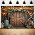12x10ft Country Wedding Photography Backdrop Rustic Barn Door Photography Backdrop Farmhouse Pink Flower Cabin Wooden Birthday Baby Shower Wedding Bridal Party Banner Photo Booth Props Background - Image 2