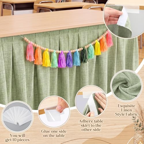 Tingjoo Pastel Green 6 ft x 30'' Teacher Desk Skirts Linen Textured - Image 4
