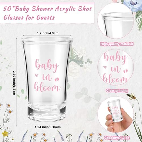 50 Sets Baby Shower Favors Shot Glasses Keychain Gifts, Bloom, Pink - Image 2