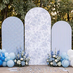 SiliFine Set of 3 Blue Chinoiserie Floral Arch Cover 4ft 5ft 6ft Striped Stretchy Backdrop Covers Gingham Patterns Backdrop Cover for Wedding Birthday Party Bridal Shower Baby Shower Celebration - Image 6