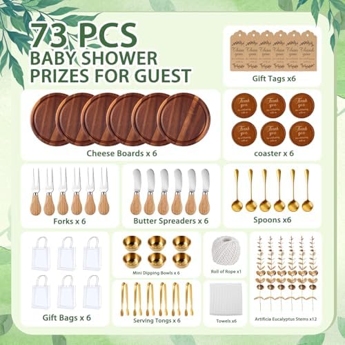 Giftota 6 Sets Baby Shower Prizes for Game Winners - Acacia Wood Cheese Board with Butter Spreaders, Thank You Card and Gift Bags for Wedding Bridal Shower Favors (73 pcs) - Image 2