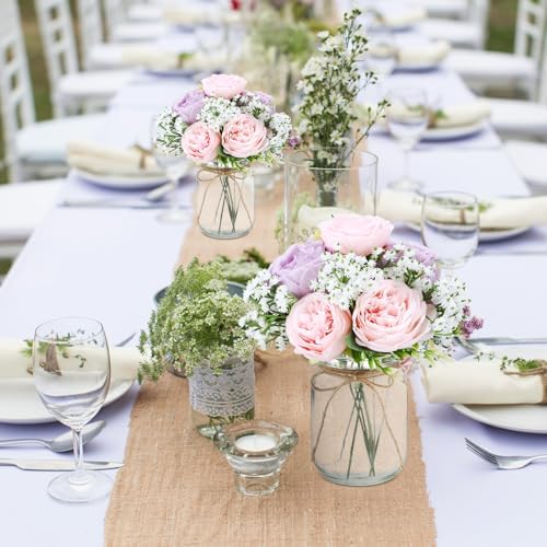 Zeyune 12 Sets Mason Jar Flowers Centerpiece Table Decorations,Purple,Pink - Image 6