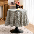 vctops Farmhouse Green Plaid Ruffle Table Cloth, Boho Cotton Linen Tablecloth, Washable Table Cover for Round Table Baby Shower Kitchen Party Wedding Decor (Grey Green,70") by vctops