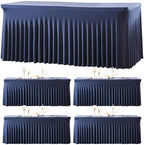 gogoparti 4 Pack Spandex Navy Blue Fitted Table Cloth for 8ft Rectangle Tables Navy Blue Stretch Tablecloth Banquet Table Covers Skirt Wrinkle Free Tablecloths for Parties Wedding by Gogoparti