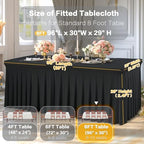 Shillance 2 Packs Black Spandex Table Covers 8 Foot, Fitted Stretch Table Cloth with Skirts 96x30 Inch, Wrinkle-Free Floor Length Rectangle Tablecloths for Trade Show Weddings Parties Banquets Events - Image 3