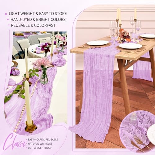 30 Pack Cheesecloth Table Runner 10FT Lilac Purple Table Runner Lavender Boho Gauze Cheese Cloth Table Runners Long Rustic Sheer Table Decorations for Wedding Party Baby Bridal Shower Birthday Holiday - Image 5