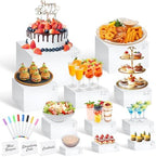 11 Pcs White Acrylic Buffet Risers and Stand with Mini Table Sign and Maker by Qinzave
