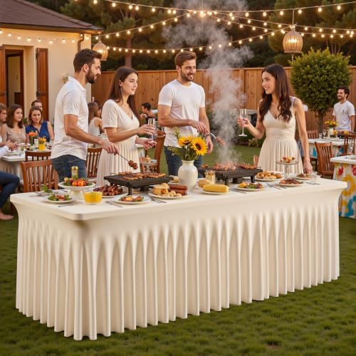 Light Champagne Spandex Table Covers for 6 Foot Rectangle Table, Fitted Stretch Table Skirts Wrinkle-Free Floor Length Polyester Rectangle Tablecloths for Weddings Parties Banquets Events,6 Pack - Image 6