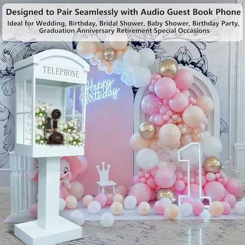 Audio Guest Book Phone Booth Stand with Wheels, Romantic Metal Audio Guestbook Telephone Booth for Wedding Birthdays Party Graduation Baby Shower Retirement Special Occasions Decoration - Image 4