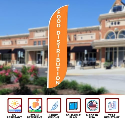 Food Distribution Sign Feather Flag Pole Kit for Outdoor by Mavis Printing|15 FEET Long Polyester Outdoor Banner Flag Easy Hang|HD Print Swooper Flag Pole Mount to Celebrate Food Distribution - Image 6