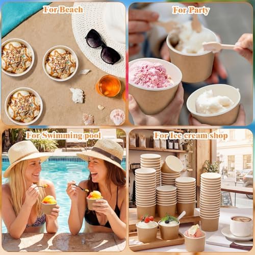 Honeydak 200 Pcs 8 oz Kraft Paper Ice Cream Cups Disposable Dessert Bowls for Hot or Cold Food Brown Paper Snack Containers for Sundae, Frozen Yogurt, Soup Baby Shower Party Supplies - Image 6