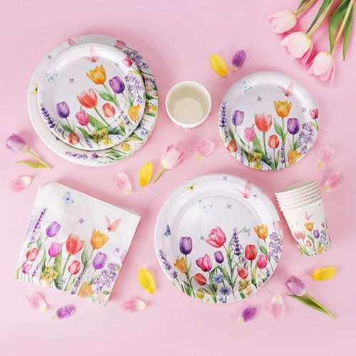 Ziliny Spring Party Decorations, Paper Plates Napkins Cups Serve 50, Tulip - Image 4