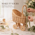 Wicker Baby Carriage Basket, Vintage Rattan Stroller Flower Basket for Baby Shower Centerpiece, Woven Carriage Decor for Wedding, Nursery Display and Photography Prop (Small) - Image 6