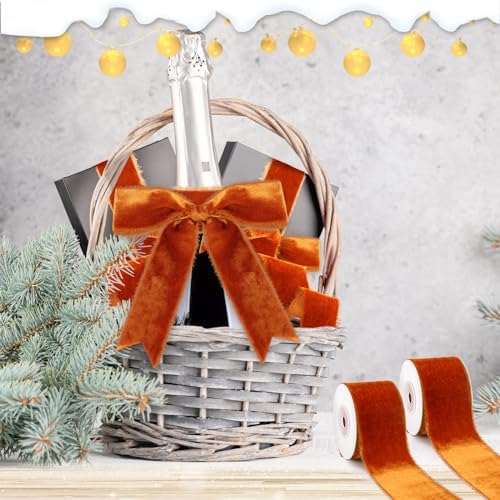 Preboun 4 Rolls Christmas Velvet Ribbon 24 Yards,Burnt Orange,2 Inch - Image 7