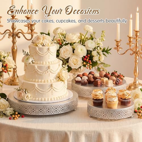 Wenqik 5 Pcs Metal Silver Cake Stand,16/14/12/10/8 in Round Cake Holder - Image 6