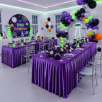 6 Packs Purple Satin Tablecloths Rectangle 8FT, Glitter Spandex Fitted Stretch Table Covers Wrinkle-Free Floor Length Shimmer Table Skirt for Weddings Parties Baby Shower Banquets Vendor Events - Image 7
