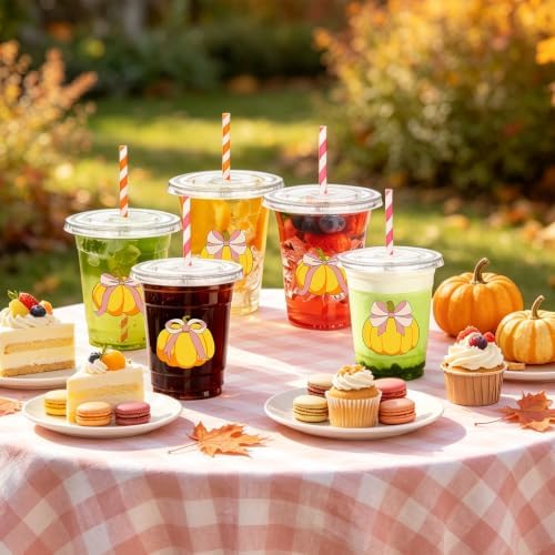 50 Pcs Fall Bow Pumpkin Plastic Party Cups, Thanksgiving Party Favor - Image 6