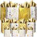 Humyoun 24 Pack Christmas Paper Gift Bags Bulk Assorted Sizes, White,Gold by Humyoun