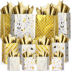 Humyoun 24 Pack Christmas Paper Gift Bags Bulk Assorted Sizes, White,Gold by Humyoun