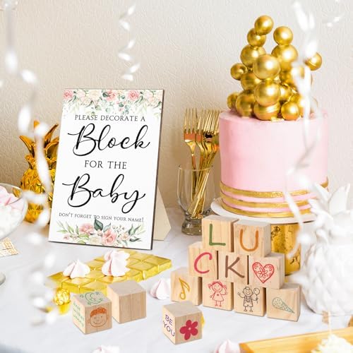 Tatuo 75 Pcs Baby Shower Party Block Games Sign to Decorate,Floral - Image 6