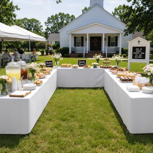 2 Pack White Fitted Tablecloth Rectangle for 6 foot Table Wrinkle Free - Image 4