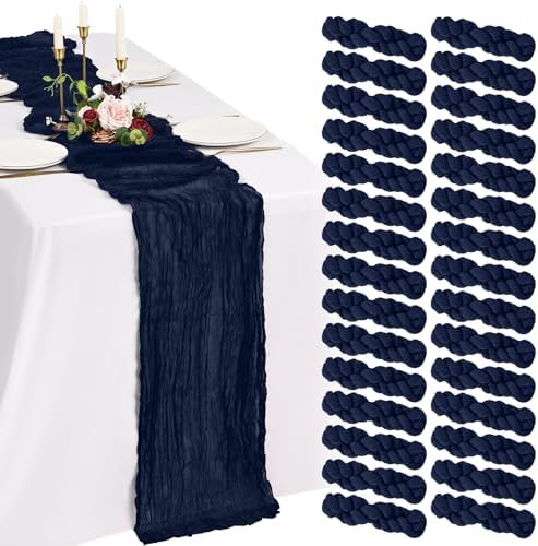 30 Pack Cheesecloth Table Runner 10FT Navy Blue Table Runner Boho Gauze Cheese Cloth Table Runners Long Rustic Sheer Table Decorations for Wedding Party Baby Bridal Shower Birthday Holiday Home by Showgeous