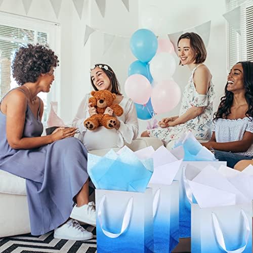 Jeyiour 24 Pcs Ombre Gift Bags Bulk with 48 Pcs Tissue Paper, 9 x 7 x 4 Inch, Glitter Paper Gift Bag, Packaging for Wedding Baby Shower Thank You Birthday Party Candy Supplies(Blue) - Image 7
