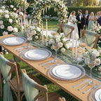 KIRE 200PCS Silver Plastic Plates - White Plastic Plates with Silver Rim Include 100 Dinner Plate and 100 for Dessert/Salad Plate for Birthday/Wedding/Party - Image 5