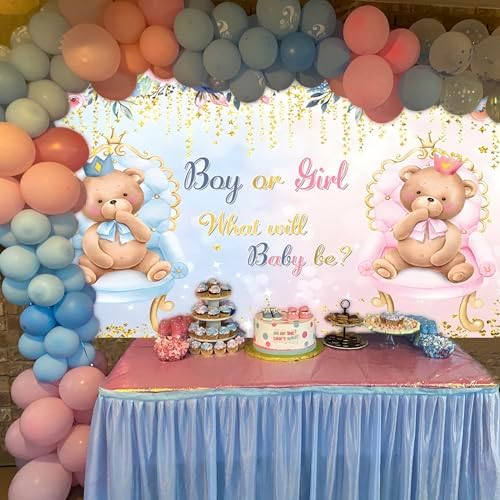 10x8ft Gender Reveal Backdrop Boy or Girl Bear Gender Reveal Party Decorations Pink Or Blue Baby Shower Photography Background Cake Table Banner Studio Photo Booth Props - Image 3