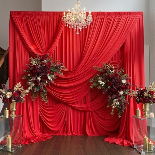 20ft×15ft Red Backdrop Curtain for Wedding Parties by PartyVillage