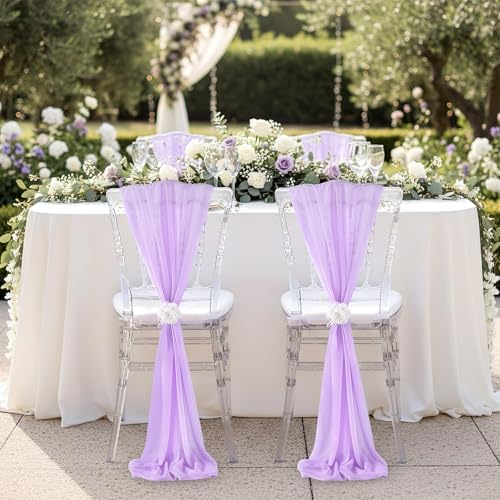 Fanqisi Light Purple Chair Sashes 48 Packs 8ft Long Tulle Draping Fabric Sheer Church Chair Cover Bulk - Wedding Aisle Chairs Decor - Image 4