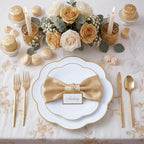 LIYH White Gold Rim 150 Pcs Heavy Duty Plastic Plates Silverware Wedding - Image 3